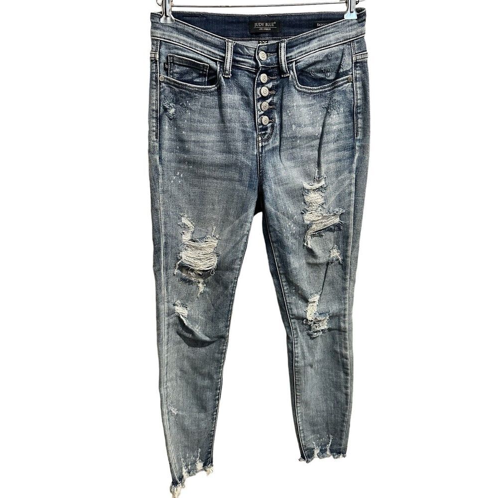 Judy Blue‎ Womens Jeans 3/26 Skinny Fit Distressed Button Fly Denim 30x27